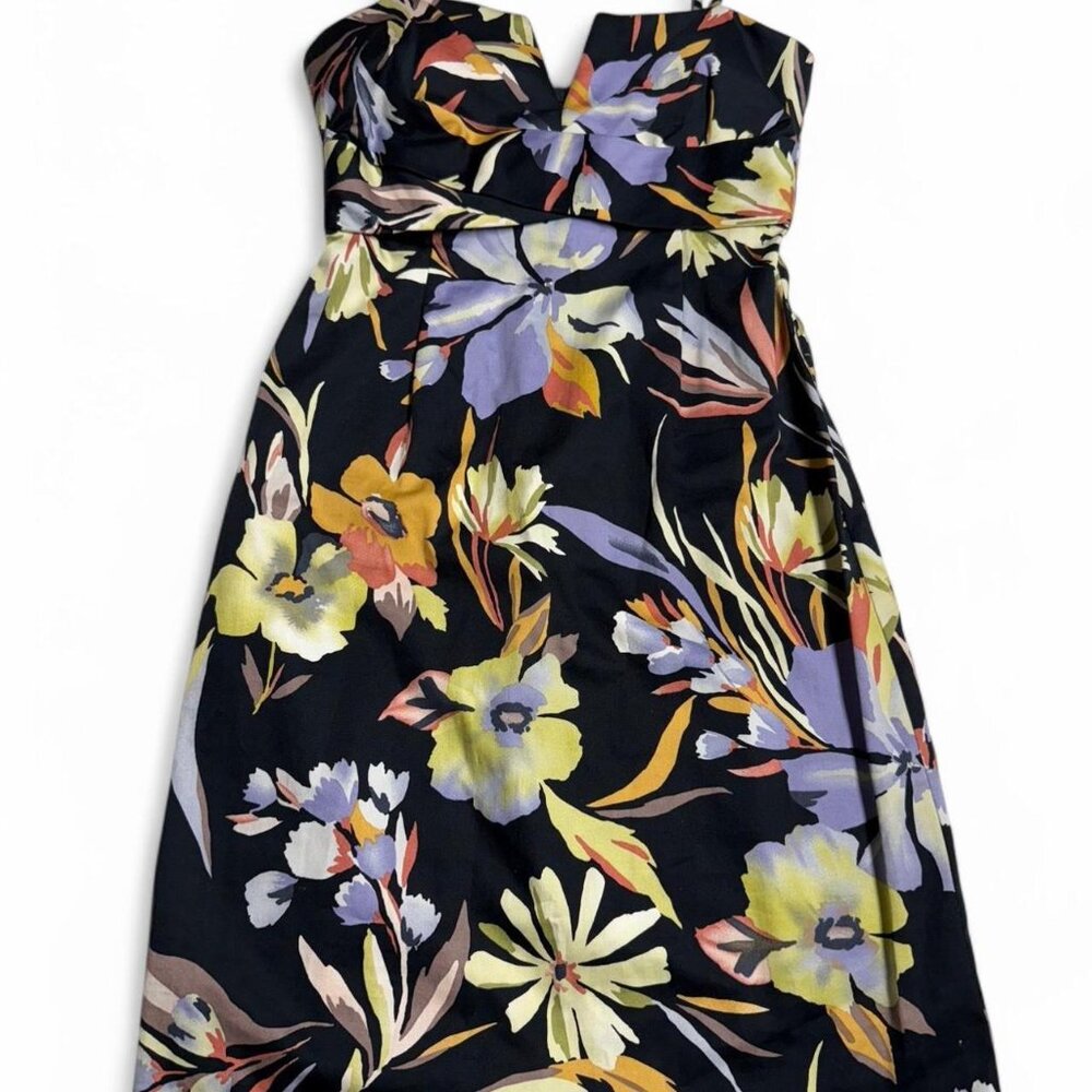 NEW Donna Ricco Dress Sz 2P V Neck Black Floral Tropical Spaghetti Strap Cotton